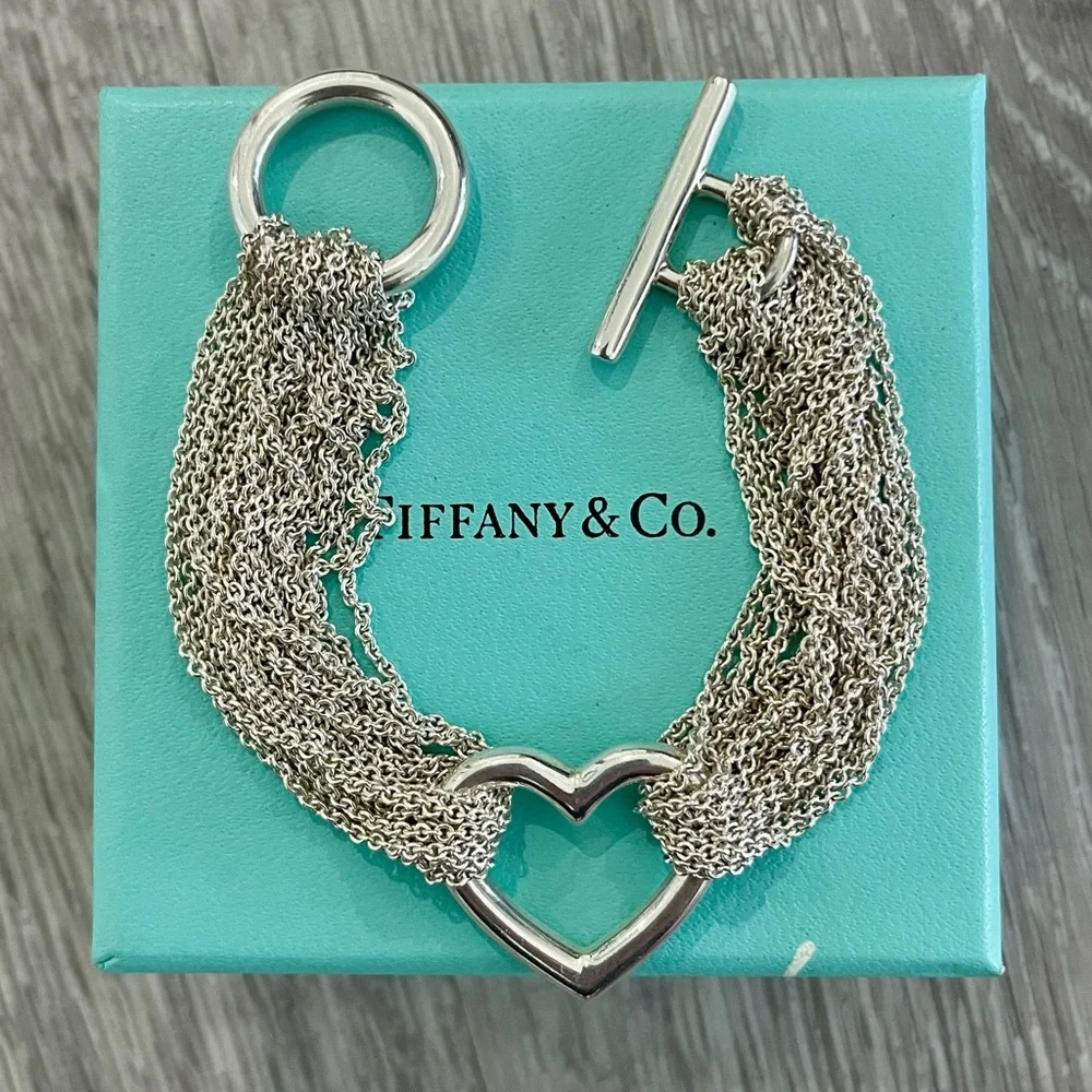 Tiffany & Co. Silver Multi-Strand Mesh Heart Bracelet EUC -Full Inclusion - Picture 6 of 6